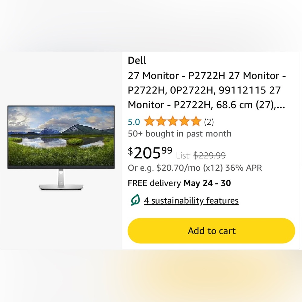 Dell P2722H 27-Inch Monitor with Silver Stand